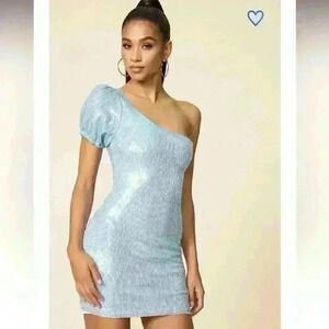 Superdown Honey One Shoulder Dress Size Small Blue Sequin